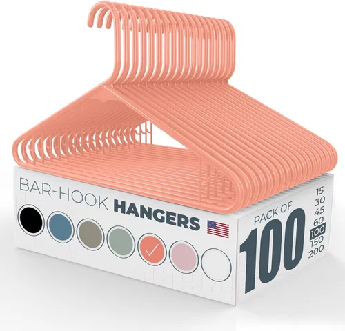 Miniatura 59 de Paquete de 100 perchas de plástico, fabricadas en los Estados Unidos, capacidad de 6 libras, perchas estándar con ganchos para correa para vestidos