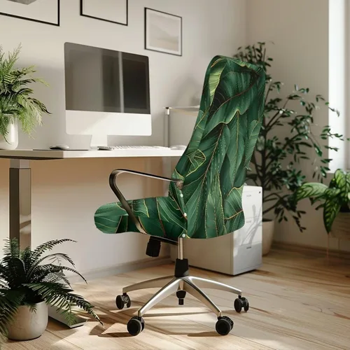 Miniatura 3 de Green Leaf - Fundas para sillas de oficina en casa, fundas elásticas para sillas de escritorio de computadora, respaldo alto, universales, fundas