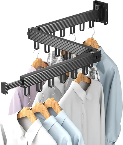 Tendedero de pared para lavandería - Perchero secador de ropa plegable con giro de 180°, capacidad de 220 libras, construcción de aluminio,