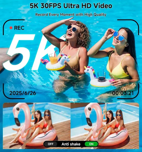 Miniatura 2 de Cámara digital, cámara de viaje UHD 5K de 80MP, cámaras compactas con zoom 18X, cámara de vlogging para YouTube con pantalla abatible de 3" 180°