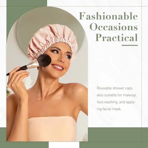 Miniatura 2 de Gorro de ducha reutilizable para mujer, grande, impermeable, lavable, banda elástica, accesorios de baño, sombrero para cabello largo, trenzas Beige