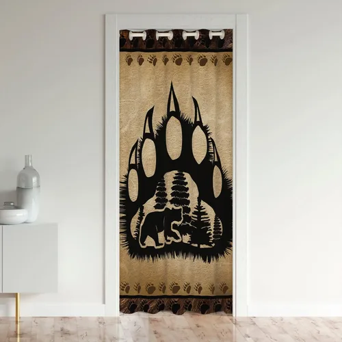 Cortina de puerta de armario con estampado de patas de oso para dormitorio, niños, naturaleza, vida silvestre, cabeza de oso, cortina de puerta para