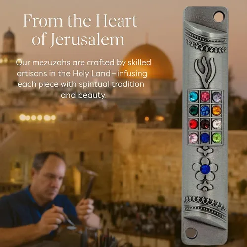 Miniatura 6 de TALISMAN4U Funda de peltre MEZUZAH con desplazamiento 12 tribus de Israel Hoshen Judaica puerta Mezuza 4 pulgadas