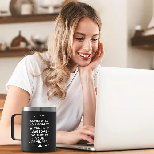 Miniatura 6 de COMOOO Regalos para Hombres y Mujeres, Sometimes You Forget You Are Awesome Coffee Tumbler with Handle, taza de café de acero inoxidable de 14