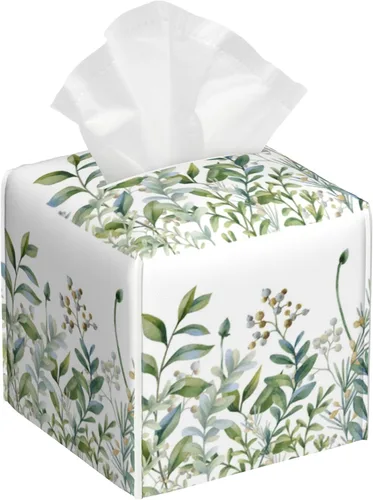 Miniatura 8 de Caja de pañuelos con diseño floral de amapola marrón con acuarela, diseño de flores abstractas de cuero, soporte decorativo para caja de papel