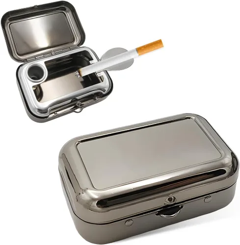 Yourkar Ceniceros Portátiles, Mini Cenicero Portátil de Acero Inoxidable con Tapa a Prueba de Viento, Cenicero de Bolsillo Creativo Portátil