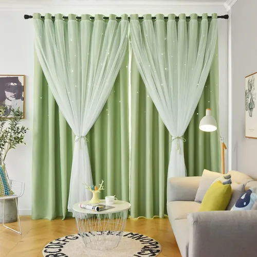 Miniatura 19 de Loyala Cortinas opacas de doble capa con diseño de estrellas para dormitorio de niños, bonitas, 63 pulgadas de largo, juego de 2 paneles, beige, 42