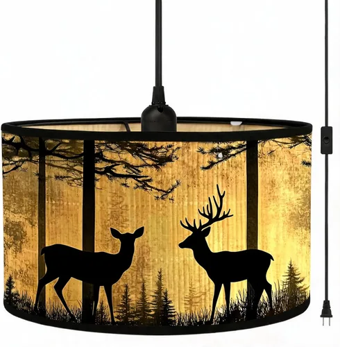 Miniatura 9 de Bioaqua - Lámpara colgante de bambú con cable enchufable (15 pies), lámpara colgante de macramé estilo bohemio con patrón, luces colgantes bohemias