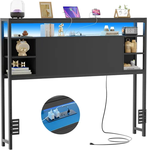Miniatura 16 de Unikito Cabecera individual con almacenamiento, cabeceros con toma de corriente y luces LED inteligentes, cabecera resistente para cama
