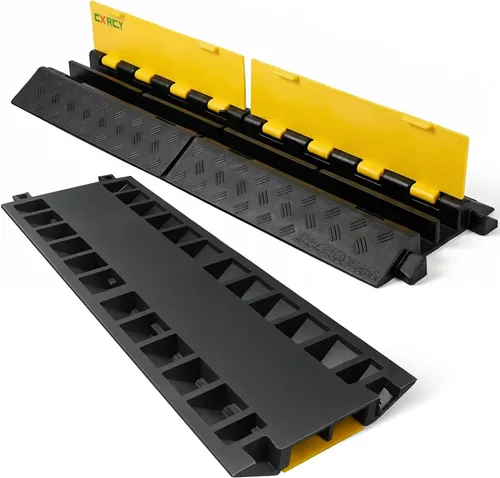 Miniatura 10 de CXRCY Rampa de cable, 1 paquete de 5 canales, protector de cable de goma de PVC, capacidad de 18,000 libras, resistente, protección de canales