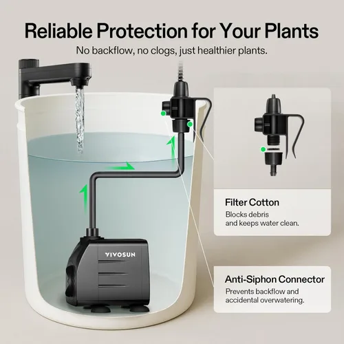 Miniatura 5 de VIVOSUN Kits de riego por goteo automático profesional, salida de 15 W, kit de cultivo profesional todo en uno, incluye bomba, temporizador