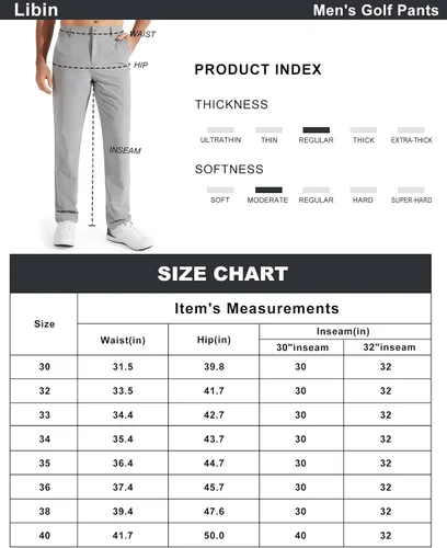 Miniatura 5 de Libin Pantalones de golf para hombre, elásticos, de 30 a 32 pulgadas, de secado rápido, ligeros, casuales, cómodos, con bolsillos