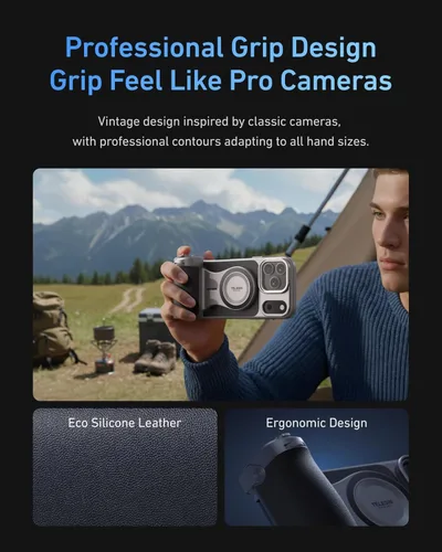 Miniatura 6 de TELESIN Kit de agarre maestro para iPhone 17 Pro, agarre magnético para cámara de teléfono Powergrip con luz selfie C03+ filtros UV, kit de creador