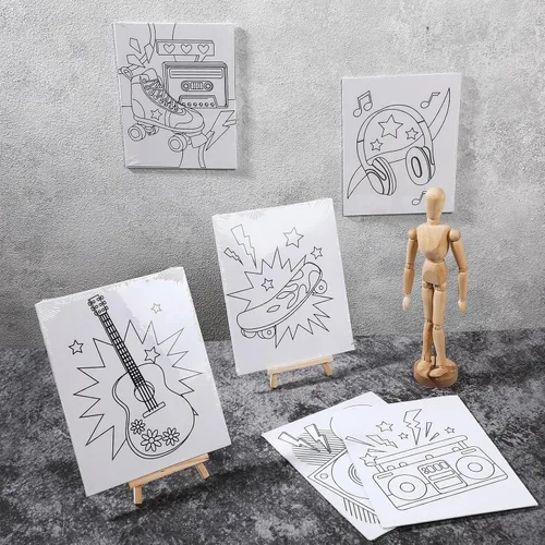 Miniatura 7 de Sherr Juego de 75 piezas de 15 piezas de lienzo predibujado vintage de los años 90 para pintar, kit de sorbo y pintura para adultos de bricolaje