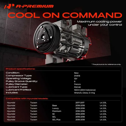 Miniatura 2 de A-Premium Compresor de aire acondicionado con embrague compatible con Hyundai Tucson 2.0L 2017-2018 (desde 01/03/2017)