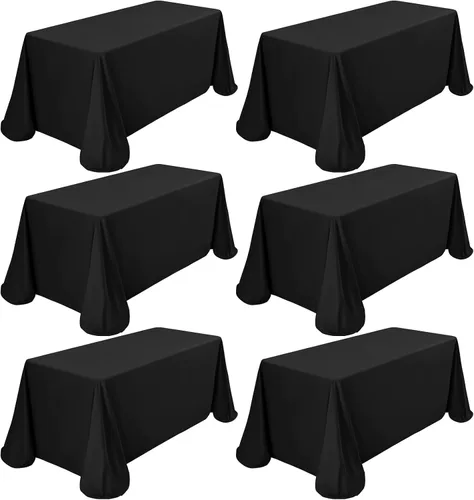 Miniatura 19 de Paquete de 6 manteles redondos negros de poliéster de 90 pulgadas para mesas redondas, resistentes a las manchas y a las arrugas, lavables