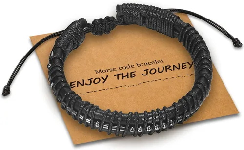Pulseras de código morse, regalos para hombres, cuentas de metal plomizo en pulseras de cuero para hombres, regalos inspiradores para hombre,