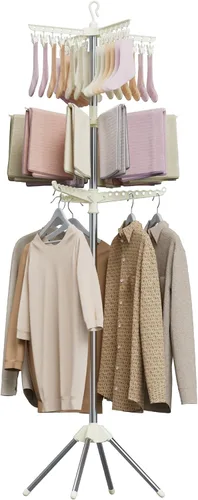 Miniatura 12 de CASAMAYA CDR001B01 - Tendedero plegable de 59 pulgadas para interiores con riel giratorio para ropa para 27 piezas de ropa, ahorro de espacio, acero