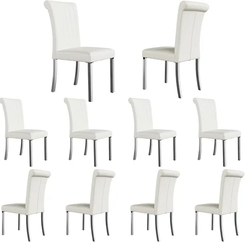 Miniatura 20 de Asday Juego de 2 sillas de comedor negras y plateadas, modernas sillas de comedor tapizadas de piel sintética con respaldo alto y patas cromadas