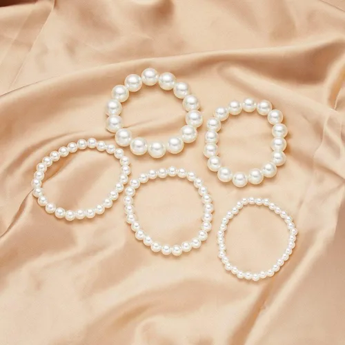 Miniatura 3 de YangQian Juego de pulseras elásticas de perlas en capas para mujer, pulseras apilables para niñas, disfraz de varias capas, pulseras de perlas