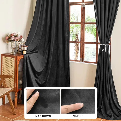 Miniatura 3 de YOFUN Cortinas de terciopelo negro de 84 pulgadas de largo, con pestaña trasera, paneles de protección de privacidad