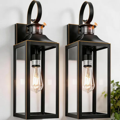 Miniatura 13 de Luz de exterior con sensor de movimiento dorada de 20 pulgadas, gran lámpara de iluminación al aire libre del atardecer al amanecer, lámpara