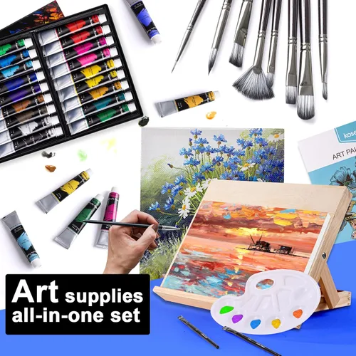 Miniatura 2 de koseibal Juego de arte acrílico con 18 pinturas acrílicas, 8 pinceles, 4 lienzos estirados, 1 caballete de madera, etc., kit de suministros