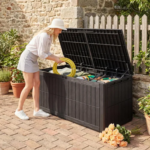 Miniatura 14 de UDPATIO Caja de cubierta de 100 galones, caja de almacenamiento para exteriores, resina impermeable con cerradura, contenedor de almacenamiento
