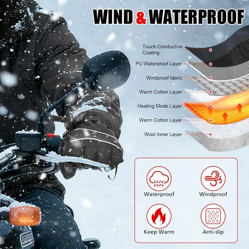 Miniatura 5 de Guantes térmicos recargables para hombres y mujeres, guantes térmicos eléctricos de 7.4 V, guantes de esquí impermeables y resistentes al viento