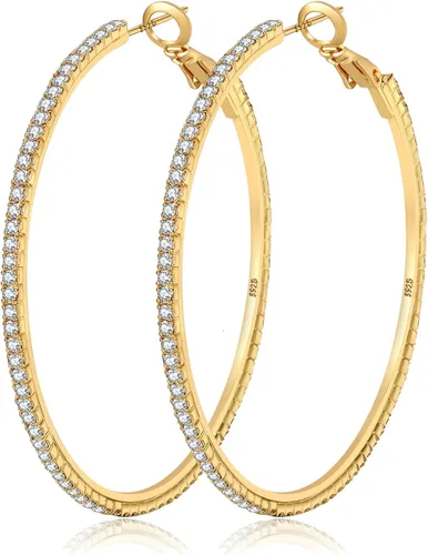 MOROTOLE Aretes de aro de oro de 14 quilates con diamantes de imitación, finos, grandes, hipoalergénicos, para mujeres y niñas, regalos de joyería