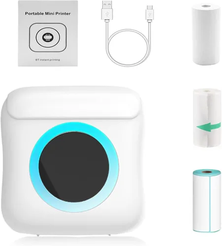 Mini impresora, impresora portátil Bluetooth sin tinta con papel adhesivo y bolígrafo de color, fabricante de calcomanías térmicas para bricolaje,