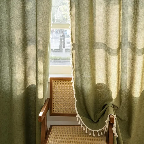 Miniatura 13 de Setaback - Cortinas bohemias de lino para sala de estar, 84 pulgadas de largo, 2 paneles con borlas, estilo campestre bohemio, bolsillo para Gris