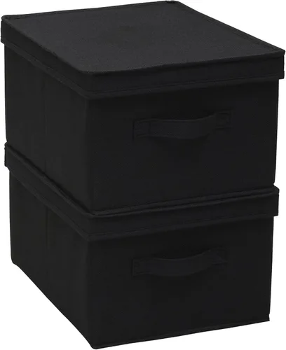 Miniatura 5 de Household Essentials Caja de almacenamiento grande de tela con tapa, color negro, juego de 2