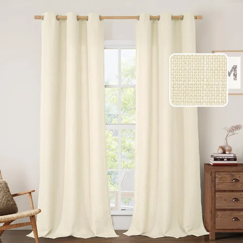 Miniatura 22 de LAMIT Cortinas de Lino Blancas Semitransparentes para Dormitorio, Paneles Filtrantes de Luz, Cortinas de Lino con Ojales de Protección de Privacidad