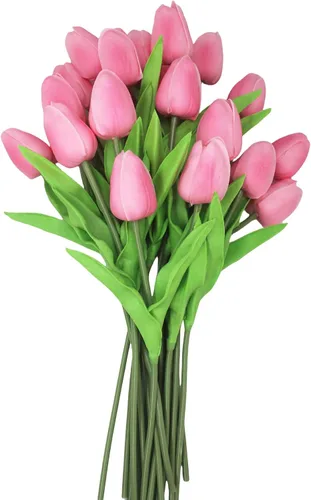 Miniatura 12 de Tulipanes artificiales, 10 cabezas, mini flores artificiales de tacto real, tulipán falso para decoración del hogar, boda, fiesta, ramo de flores