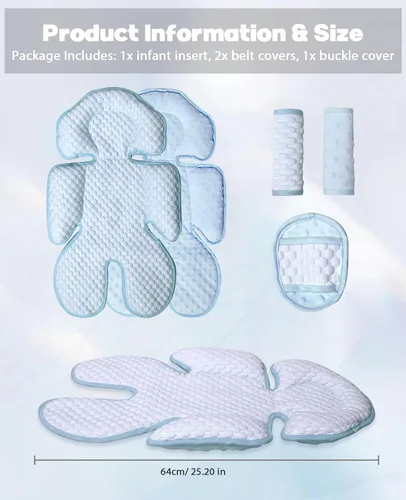 Miniatura 5 de Inserto reversible para asiento de coche para bebé, almohada de apoyo para cabeza y cuerpo de 2 en 1 para recién nacidos y niños pequeños, cojín