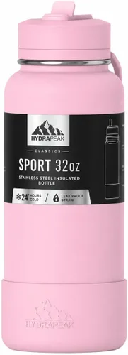 Miniatura 29 de Hydrapeak Botella de agua deportiva aislada de 32 onzas con tapa con popote, a prueba de fugas y derrames, mantiene las bebidas frías durante 24