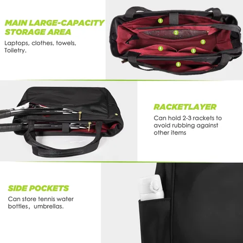 Miniatura 2 de CHICECO Bolsa de tenis para mujer, bolsa de raqueta de tenis grande, bolsa de tenis 2 raquetas, bolsa de pickleball, bolsa de pádel