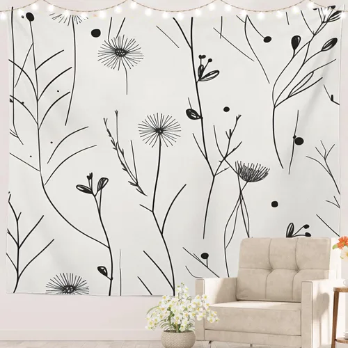 Miniatura 34 de Batmerry Tapiz de pintura abstracta apagado, trazos de expresión artística arte de pared, decoración para colgar, fibra de poliéster, blanco