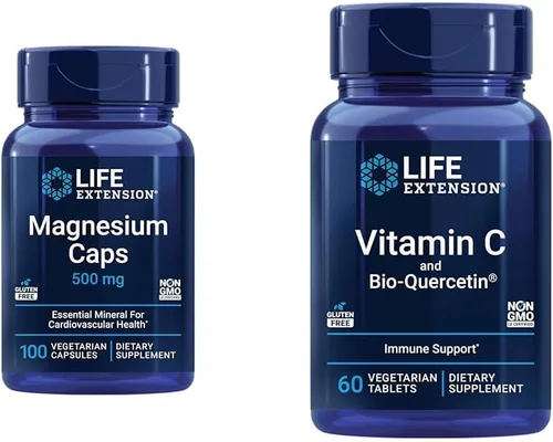 Life Extension Cápsulas de magnesio 500 mg, vitamina C 1000 mg con fitosoma de bio-quercetina - corazón, hueso, salud inmunológica - 200 cápsulas