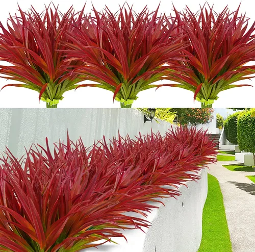 Miniatura 15 de 8 piezas flores artificiales de otoño para decoración al aire libre, plantas artificiales de otoño para exteriores, hierba amarilla artificial