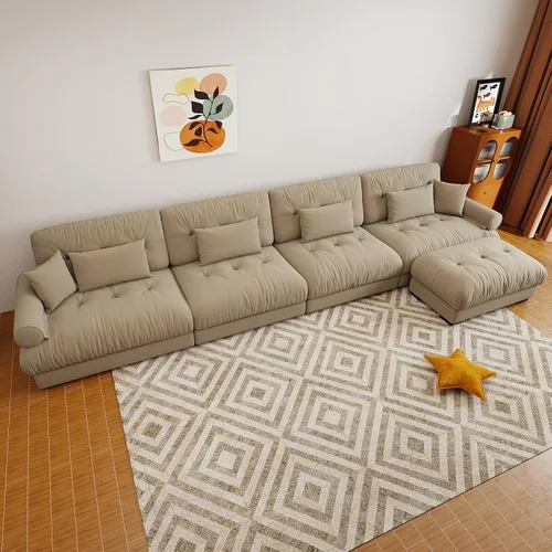 Miniatura 115 de Sofá modular de gran tamaño de 94 pulgadas, sofás seccionales grandes de color beige y blanco para sala de estar, juego de sofá de terciopelo, sofás