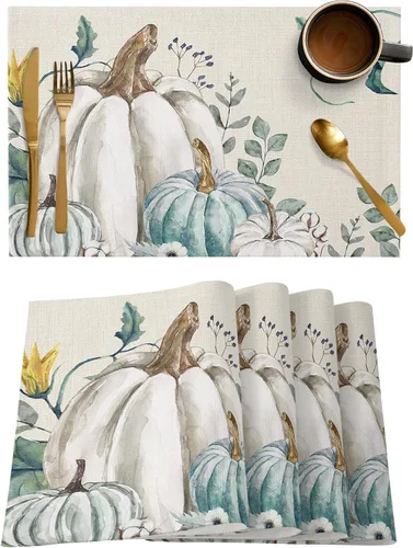 Miniatura 32 de Juego de 4 manteles individuales con diseño floral de conejo de Pascua, manteles individuales lavables para cocina, mesa de comedor, manteles