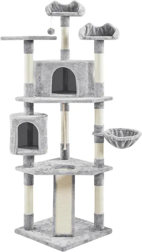 Miniatura 9 de Topeakmart Árbol para gatos grande de 79 pulgadas para gatos de interior, árbol para gatos de varios niveles con postes rascadores, cesta y postes
