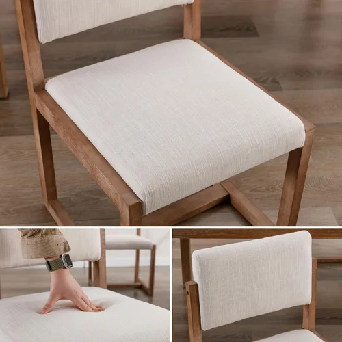 Miniatura 5 de LukeAlon Juego de 4 sillas de comedor vintage de lino, sillas laterales de cocina con respaldo abierto de granja con patas de madera maciza, sillas