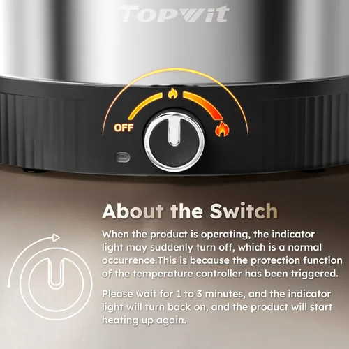 Miniatura 7 de TOPWIT Olla eléctrica de 4.5 L, olla eléctrica de acero inoxidable con ajuste de potencia doble, olla eléctrica de calentamiento rápido de 1200 W