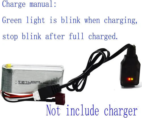 Miniatura 4 de Blomiky Paquete de 2 baterías Lipo de 7.4V 1600mAh 12.58Wh 30C con enchufe T y cables USB para camiones RC a escala 1:10 200E 9200 9200E 9205E 9206E