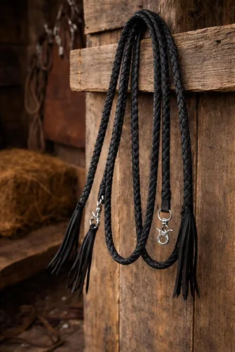 Miniatura 3 de CHALLENGER Horse Horse Western Leather Round Braided Supple Roper Reins 6651