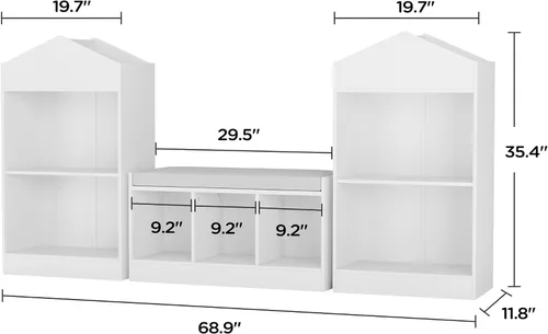 Miniatura 2 de MHOM Estantería infantil de 68.9 pulgadas con rincón de lectura, organizador de almacenamiento de juguetes con cojín de asiento y 7 cubos de Blanco