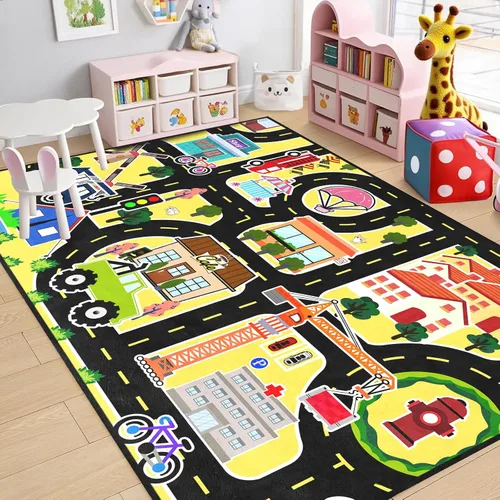 Alfombra de mapa de ruta para niños, alfombras para niños para sala de juegos, alfombras de automóvil para niños, tapetes de juego para piso,